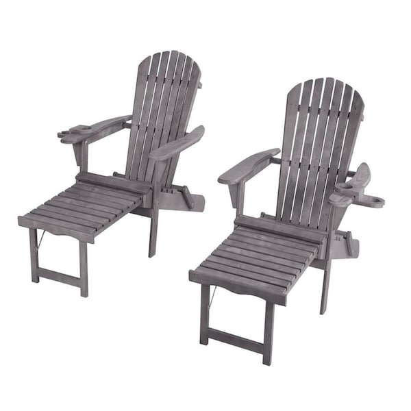 Cama Oceanic Collection Adirondack Chaise Lounge Chair Foldable, cup and glass holder, ottoman, Set of 2 CA3359702 - main